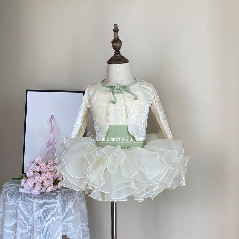 舞蹈服儿童女新款秋季芭蕾舞练功服少儿中国舞吊带长袖外搭丝绒裙