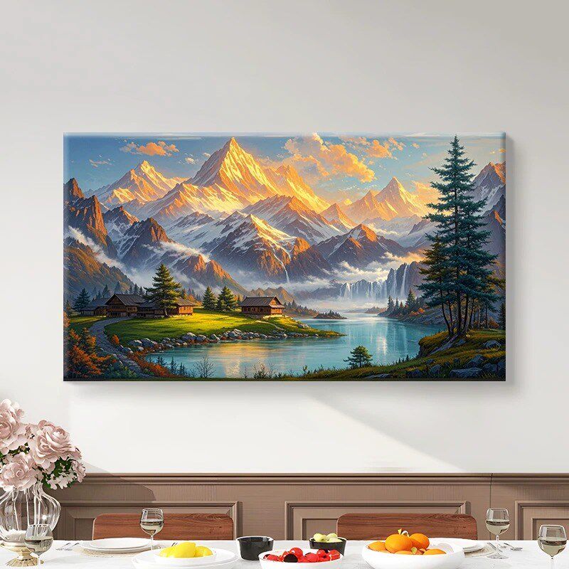 数字油画diy填充手绘画画涂色风景手工填色画客厅装饰画万丈金山