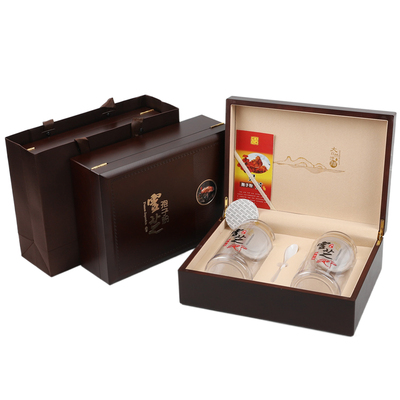 新款花牌木盒高档灵芝孢子粉包装盒礼品空盒一斤双瓶孢子粉礼品盒