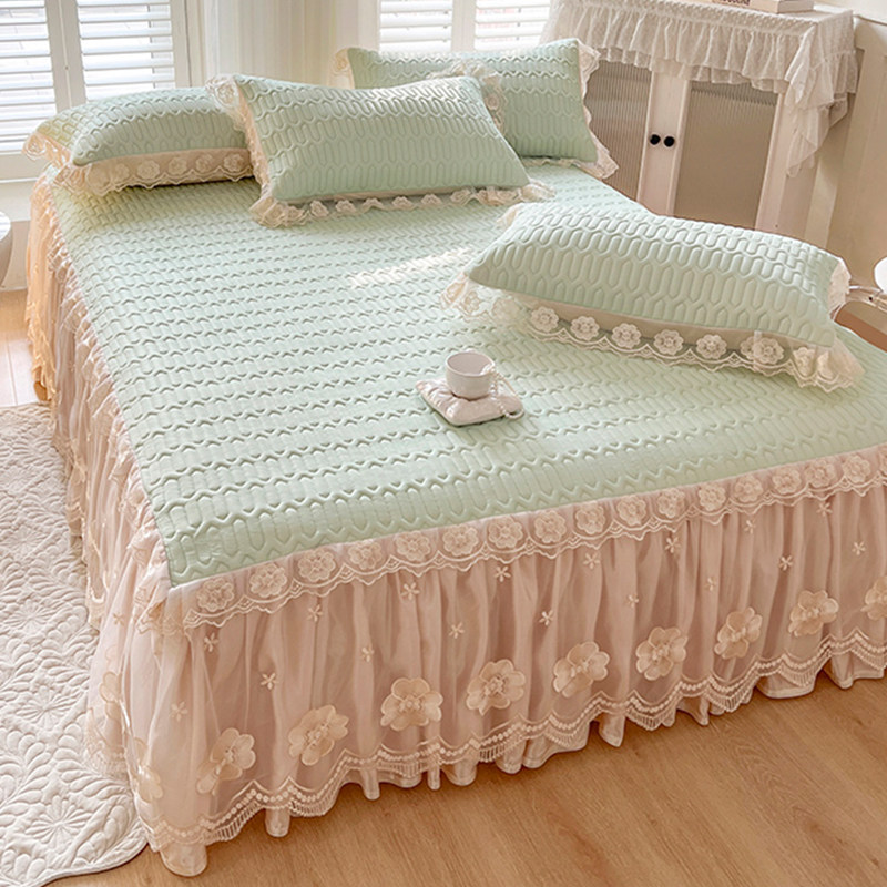公主风蕾丝花边床裙款夏季冰丝乳胶凉席床上三件套可折叠水洗防滑,床上用品,乳胶席,淘宝优惠券,粉丝福利购,淘宝优惠卷