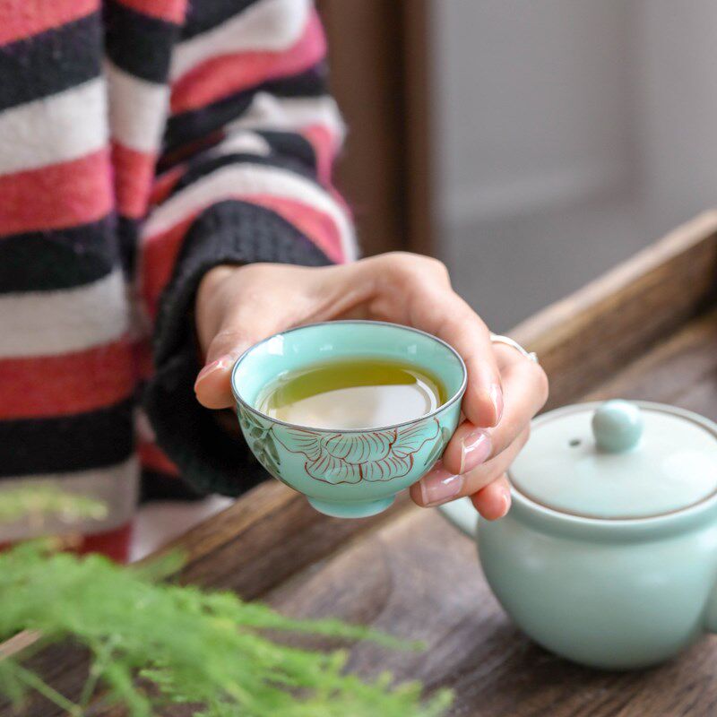 手绘茶杯家用6个装陶瓷品茗杯纯手工绘画功夫茶杯子随手礼盒茶盏