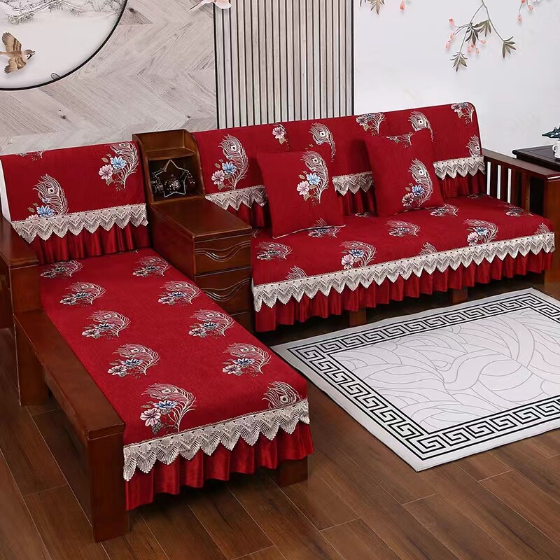 实木中式沙发套罩沙发垫四季通用防滑结婚喜庆三座一贵妃沙发套巾