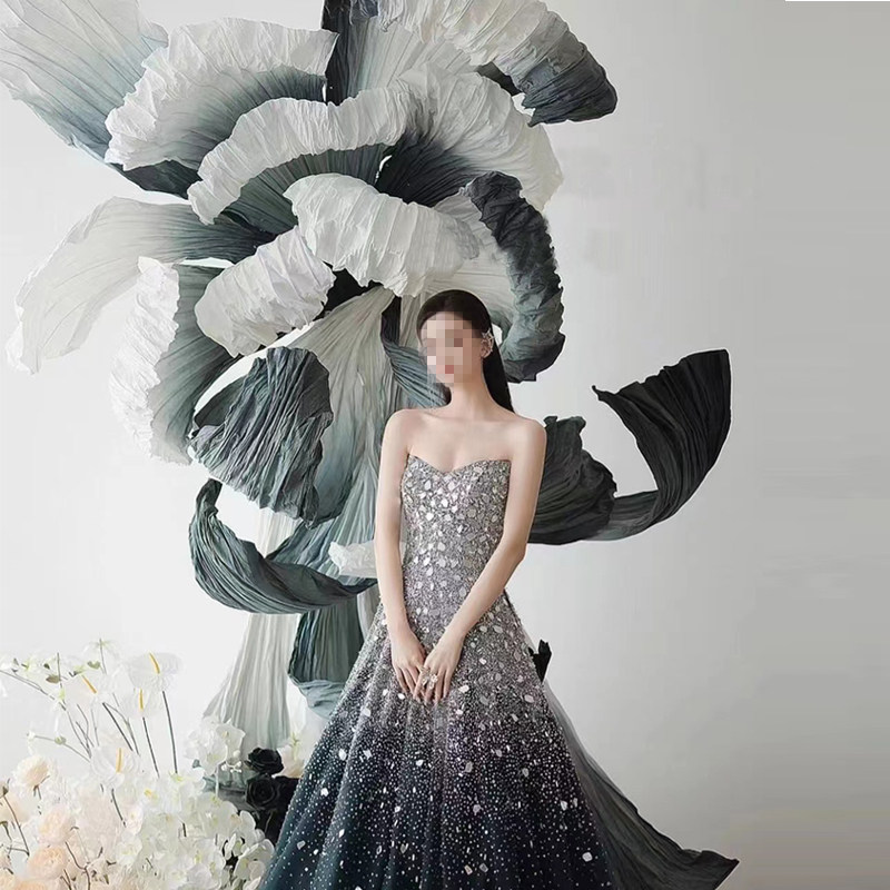 巨型纸花纸艺美塑花大型婚礼背景花装饰diy褶皱橱窗美陈纸艺花瓣