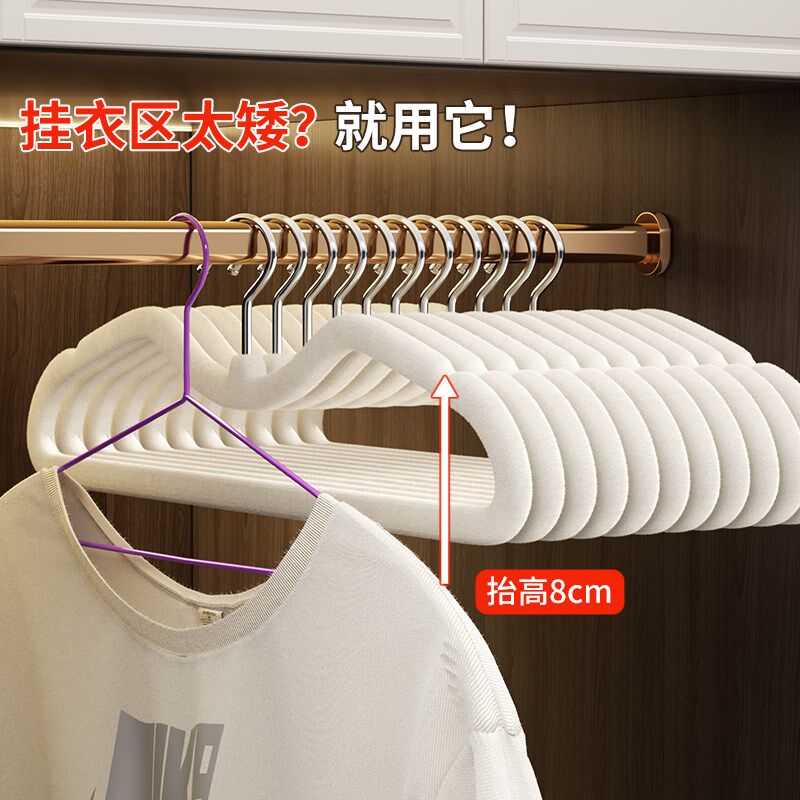 短颈衣架家用挂衣植绒防滑衣架无痕防肩角窄款衣架宿舍用学生衣撑图片