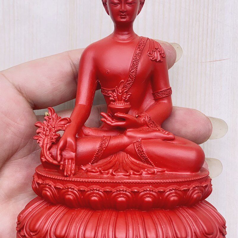 保真朱砂红砂药师佛摆件家中客厅车摆古典明清莲花底座如来摆件用