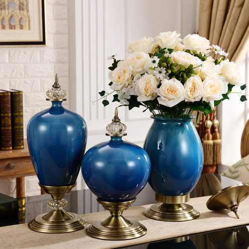 新古典陶瓷花瓶客厅台面摆件欧式家居样板房电视柜干花插花装饰品