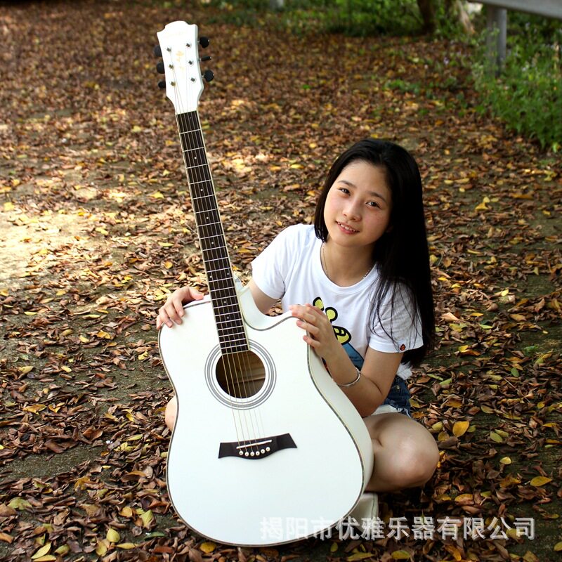 41寸椴木民谣缺角练习琴 AG41哑光白  新手入门木吉他jita乐器