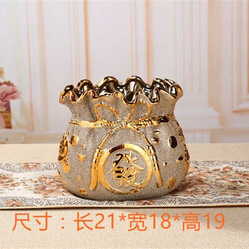 小号布袋陶瓷花盆金色镀层