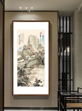 傅抱石山水画万松山馆图客厅装饰画书房茶室玄关壁画走廊过道挂画