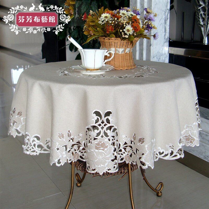 家用桌布餐桌布台布茶几巾欧式田园刺绣圆形盖巾小圆桌布电器盖布,居家布艺,桌布,淘宝优惠券,粉丝福利购,淘宝优惠卷