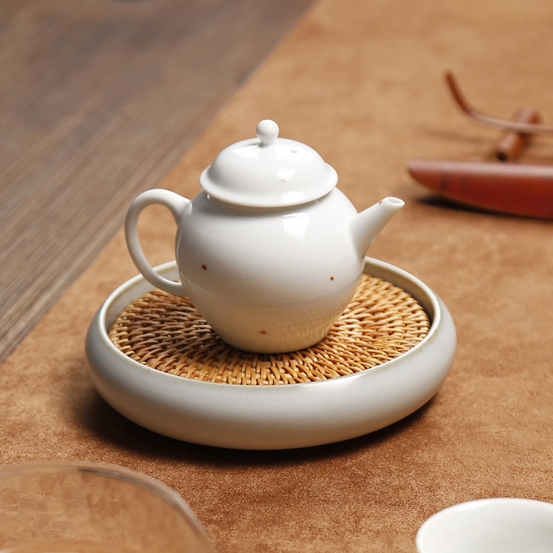 藤编紫砂养壶垫壶承 干泡台茶盘壶托垫子茶碟呈 粗陶茶具配件底座