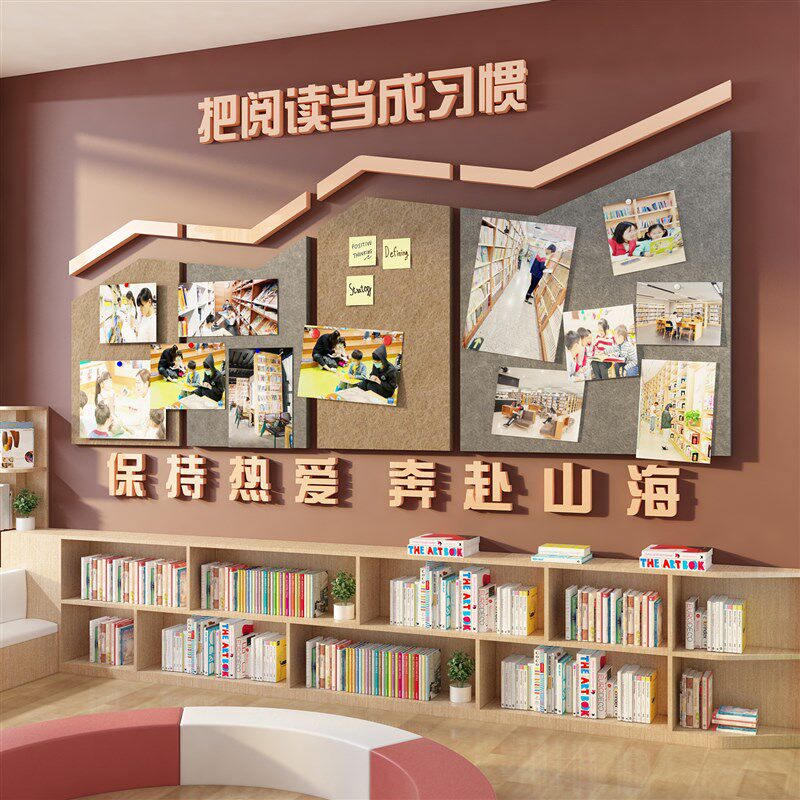 毛毡板图书角吧布置装饰阅读览室区文化墙面绘本馆环创照片贴教室