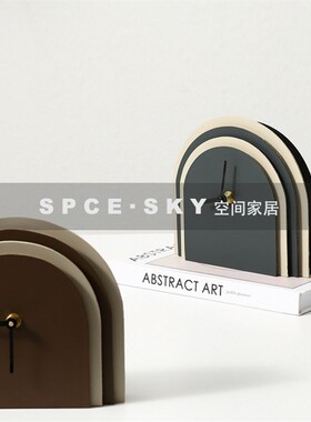 意式极简多层皮革拱形座钟摆件样板房床头柜办公桌面创意家居饰品