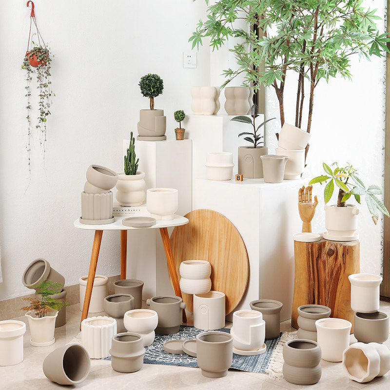 北欧陶瓷素烧胚陶土花盆摩卡色白陶透气吸水有孔带托盆栽植物鲜花,鲜花速递/花卉仿真/绿植园艺,花盆,淘宝优惠券,粉丝福利购,淘宝优惠卷