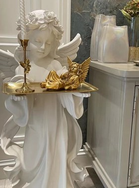 欧式天使托盘复古大型迎宾落地沙发旁摆件客厅卧室家居软装工艺品