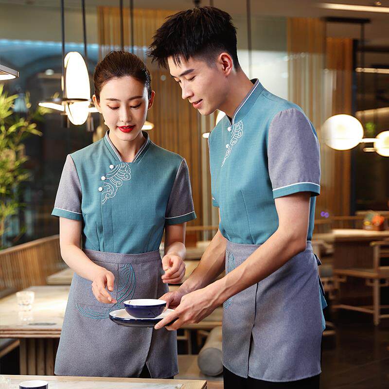 衣研堂餐饮服务员工作服夏装中式茶楼饭店餐厅酒店定制工服短袖女