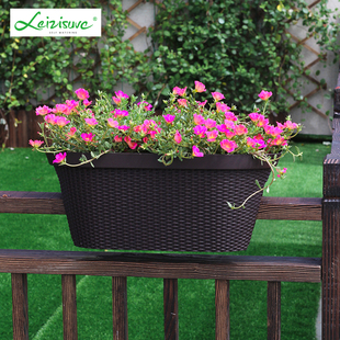 户外栏杆仿藤编马鞍盆楼梯护栏创意花盆庭院阳台布置悬挂式骑马盆