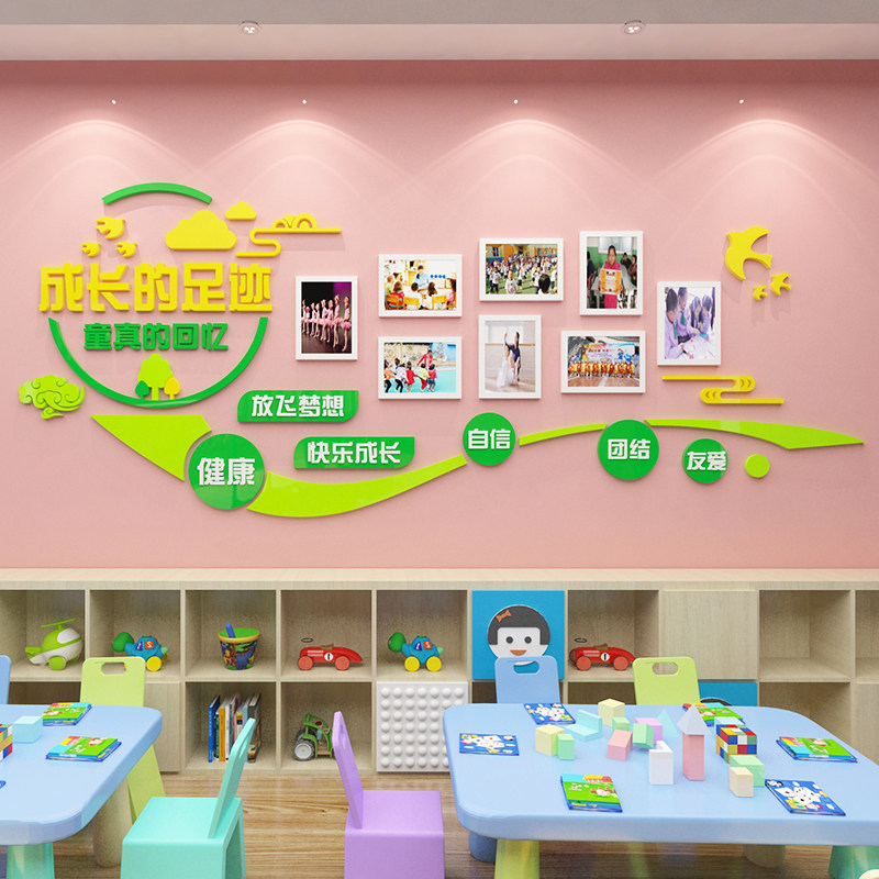 成长足迹儿童幼儿园照片墙面装饰环境创布置材料文化贴托管班中心