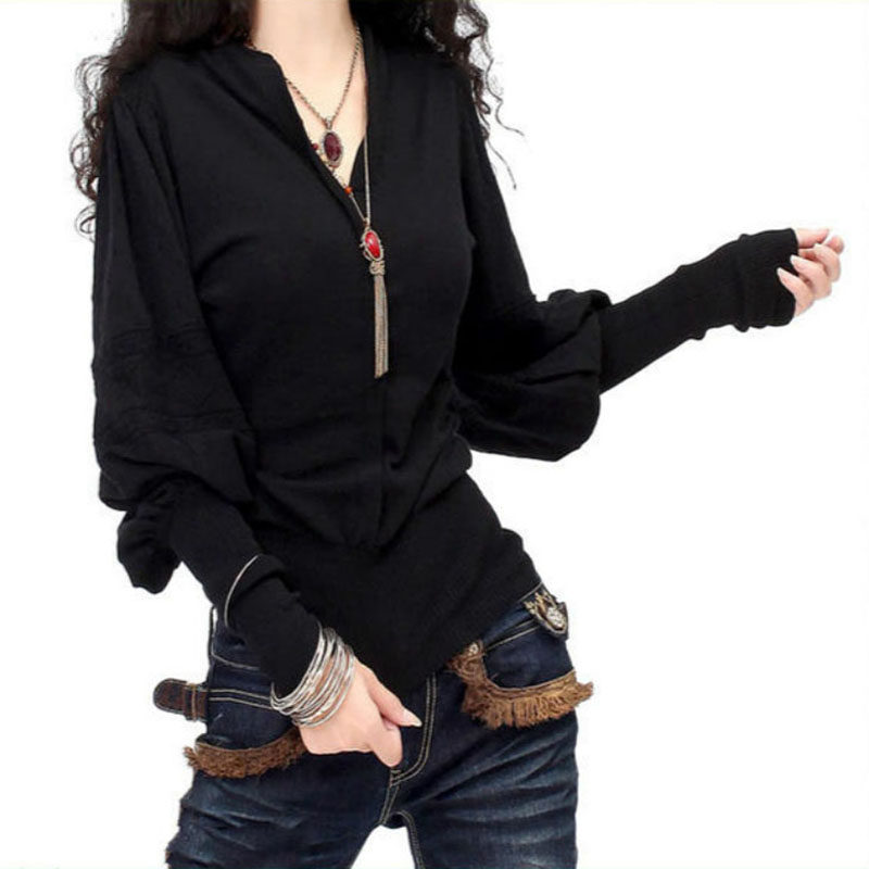 2021春秋新款针织衫薄款女复古港味宽松长袖v领黑色套头毛衣外穿