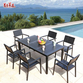 黑色户外桌椅 阳台酒店度假花园桌 塑木桌椅仿木休闲家具五件套