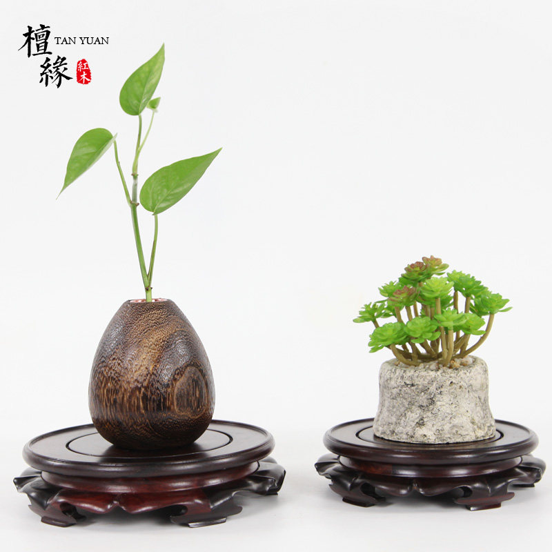 红酸枝圆形摆件底座木雕花瓶座子奇石头盆景盆栽实木质佛像木托