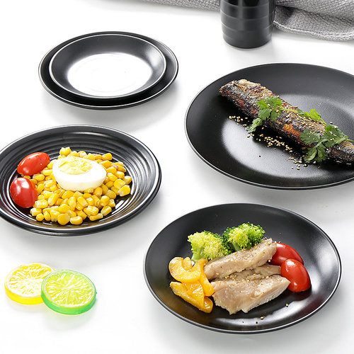 密胺餐具黑色盘子塑料火锅菜盘烤肉碟餐盘圆盘小吃碟子商用烧烤盘