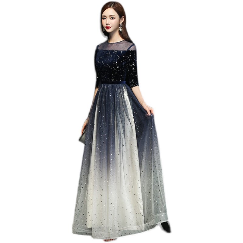 合唱演出服女大合唱主持礼服高级质感长裙婚礼伴娘服年会宴会晚礼