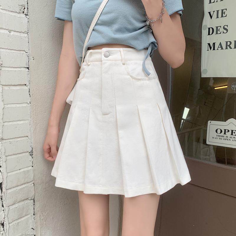 白色百褶裙女夏款大码胖mm半身裙高腰a字小个子学生短裙显瘦jk裙