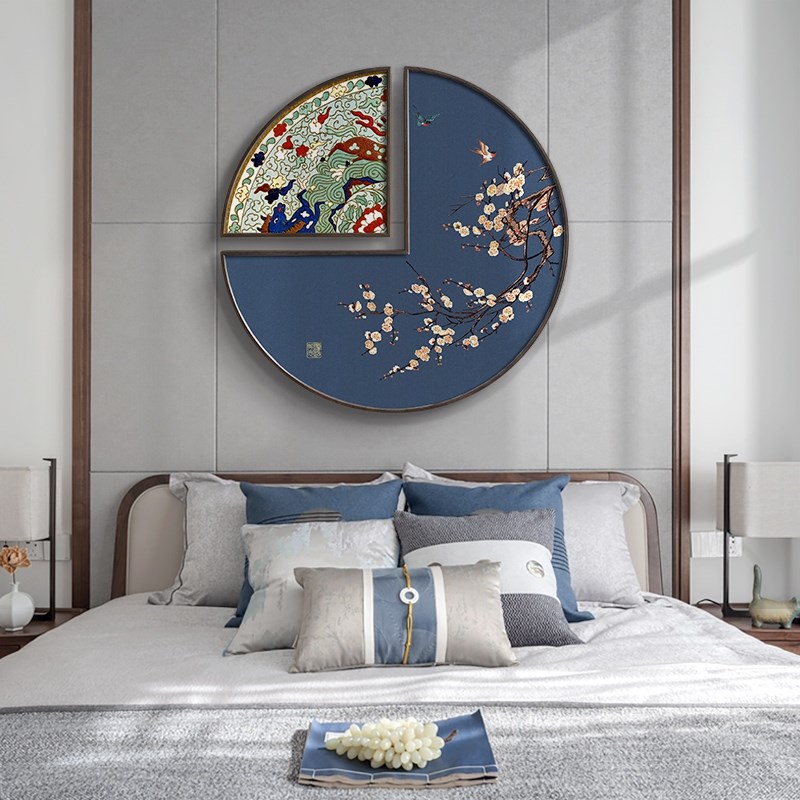 网红喜上眉梢 新中式饭厅花鸟装饰画创意圆形禅意挂画中国风壁画