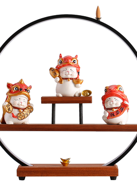 创意舞狮招财猫摆件可爱小号家居客厅桌面装饰乔迁店铺开业礼品