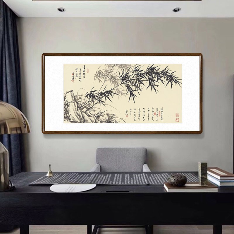 新中式竹子挂画国画水墨画装饰 客厅背景墙竹报平安字画 茶室书房