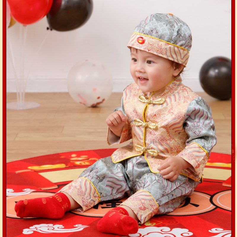 秋冬夏季儿童唐装中式男女宝宝周岁礼服抓周宴会生日宴喜庆套装23