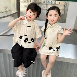 汉服男童夏季中国风新中式高端女童旗袍裙子夏装改良儿童唐装套装