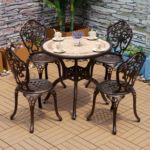户外桌椅铸铝五件套花园室外休闲庭院别墅家具大理石露天阳台桌椅