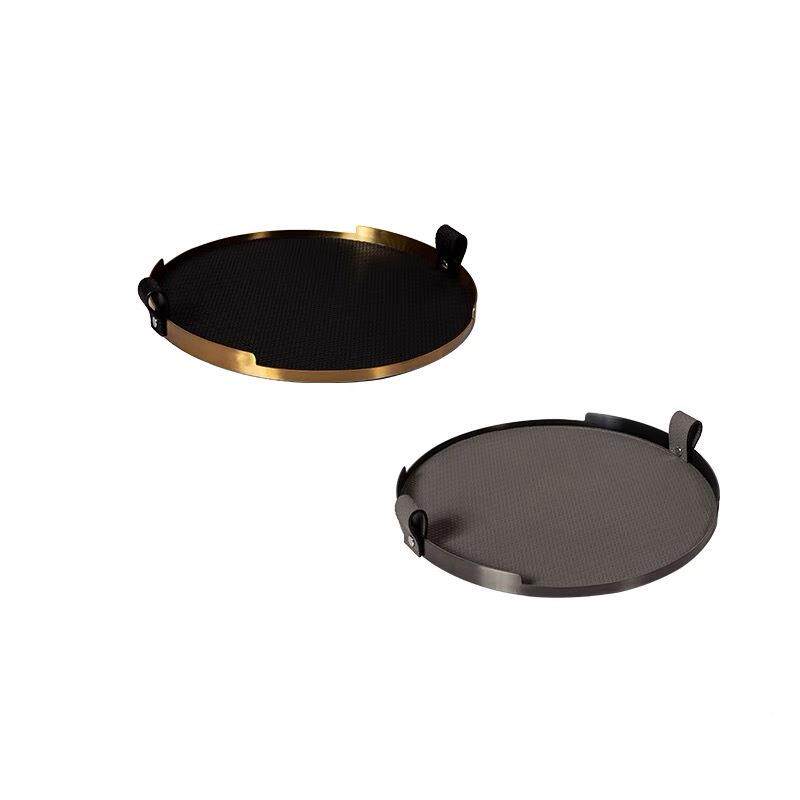 金代售简约轻奢形现圆形属皮革托盘软TOP装饰品摆件样板间楼处茶