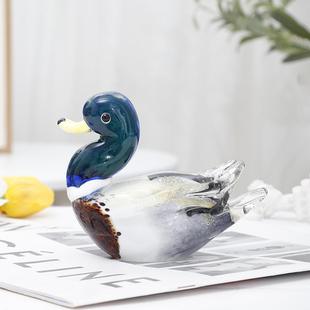 穆诺琉摆璃件玻拉璃动物鸳礼鸯01鸭子小灰鸭工艺品桌面玄关饰品