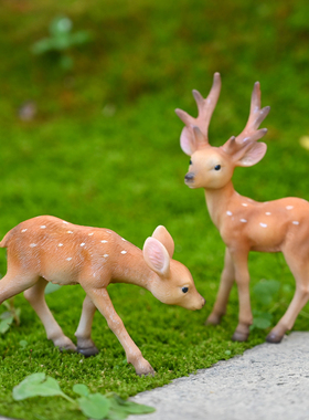 微景观仿真梅花鹿摆件桌面客厅玄关装饰摆设盆景园艺布景树脂小鹿