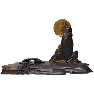 月下清影石头奇石底座摆件托架树脂摆放托盘艺术创意通用仿实木