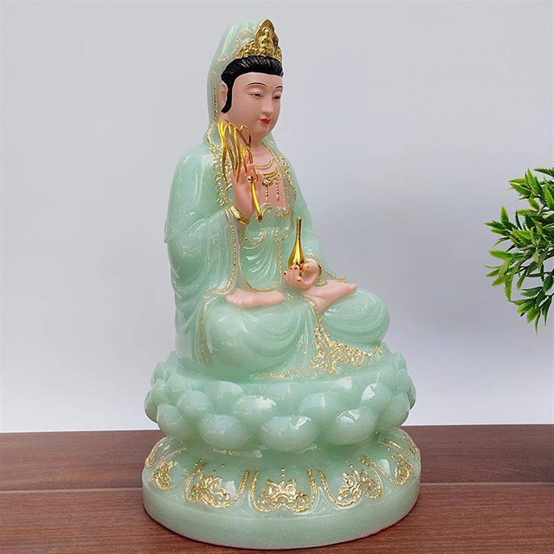 汉白玉观音佛像汉白玉佛像 翠玉观音菩萨像 绿色观音佛像居家供奉
