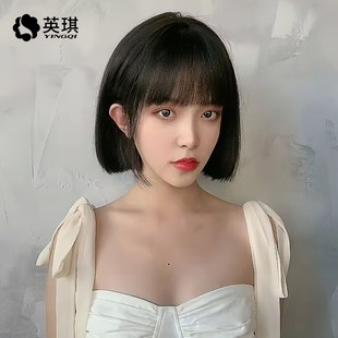 英琪假发女短发漫画刘海一刀切自然网红齐刘海波波头全真发全头套