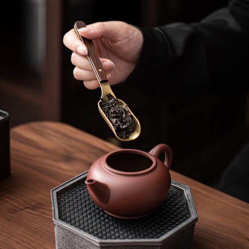 宏弘茶勺茶匙茶道零配黑檀花梨木质合金黄铜取茶器茶叶铲勺子家用