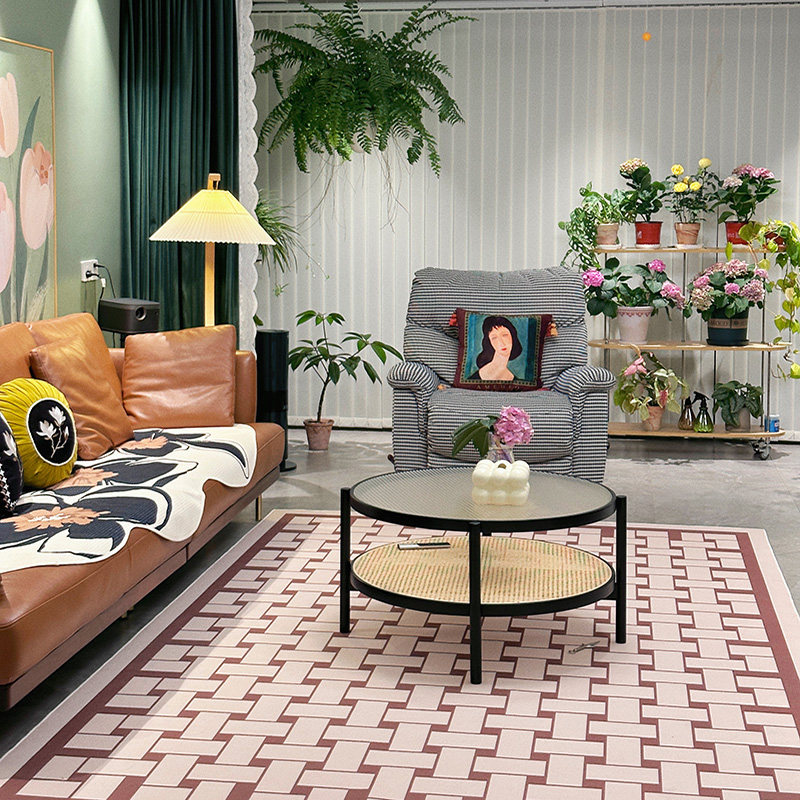 高级轻奢法式原木风复古中古格子卧室沙发茶几地垫客厅地毯大面积,居家布艺,地毯,淘宝优惠券,粉丝福利购,淘宝优惠卷