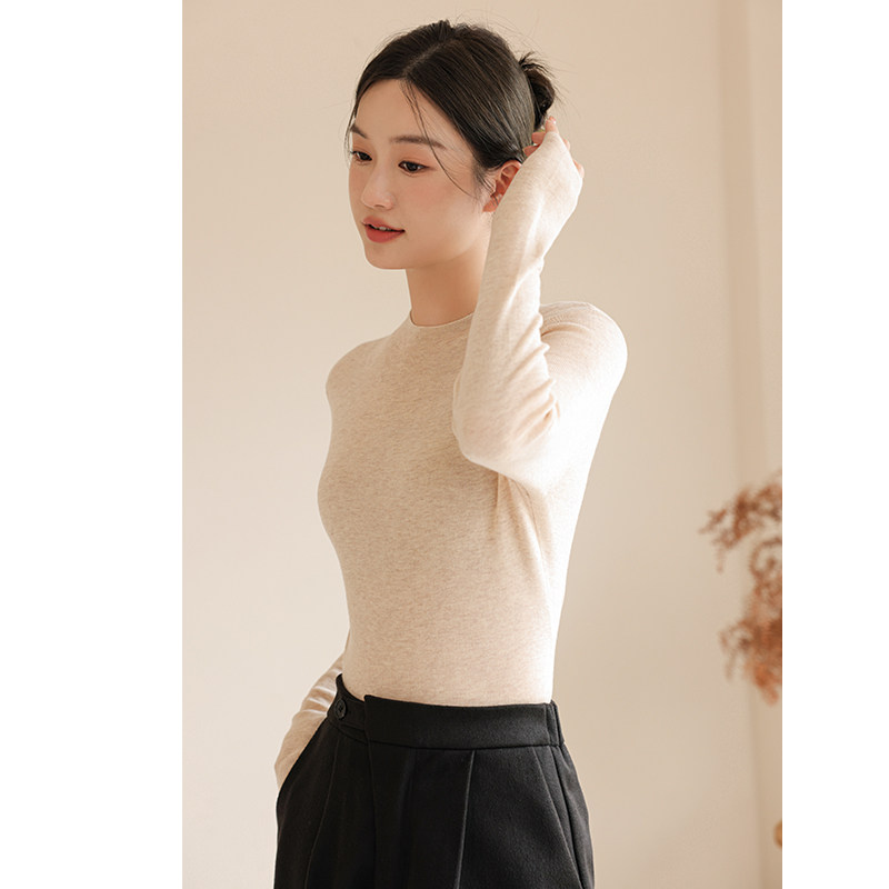 半高领针织衫女2023秋冬薄款长袖内搭中领毛衣修身白色打底衫上衣