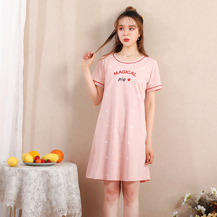睡裙女夏季薄款纯棉短袖短裙甜美可爱学生粉色夏天家居服女可出门