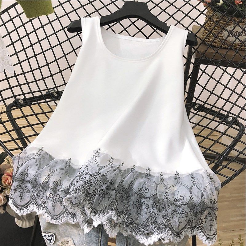 加绒加厚吊带背心女内搭打底衫漏蕾丝边叠穿卫衣白t圆领上衣冬季