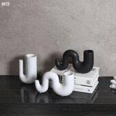 创意简约黑白色陶瓷花瓶 饰摆件几何抽象艺术花器 插花北欧风装