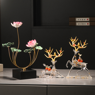 新中式禅意荷花莲花国风摆件茶室客厅软装饰品雅致清新高端送礼物