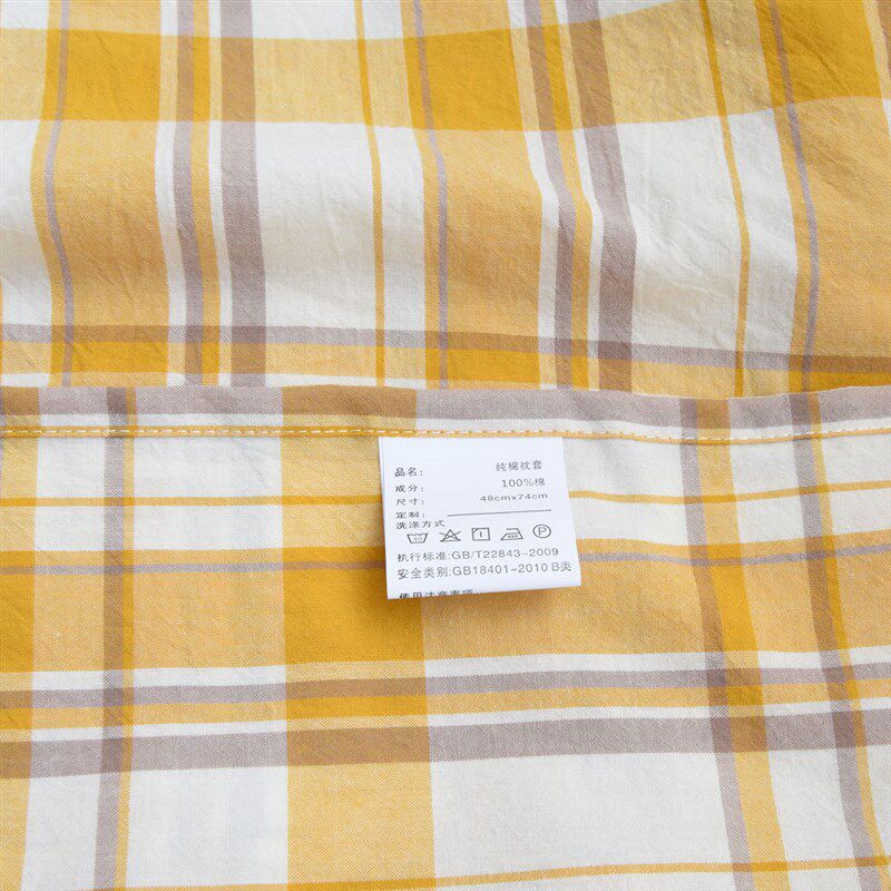 清新复古黄色纯棉格子荷叶边枕套一对单人全棉枕头套韩式木耳花边