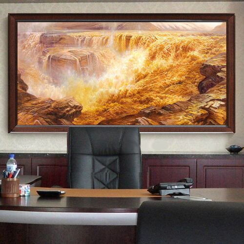 黄河油画 壶口瀑布中式客厅装饰画 公司会议室酒店客厅办公室壁画