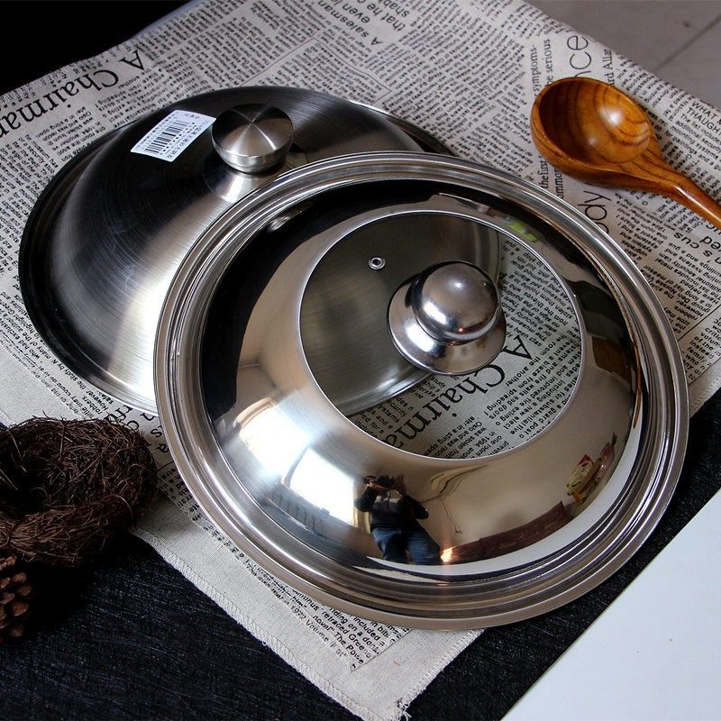 家用不锈钢锅盖炒锅盖子30.32cm铁锅炒菜锅专用盖弧形加高蒸菜用